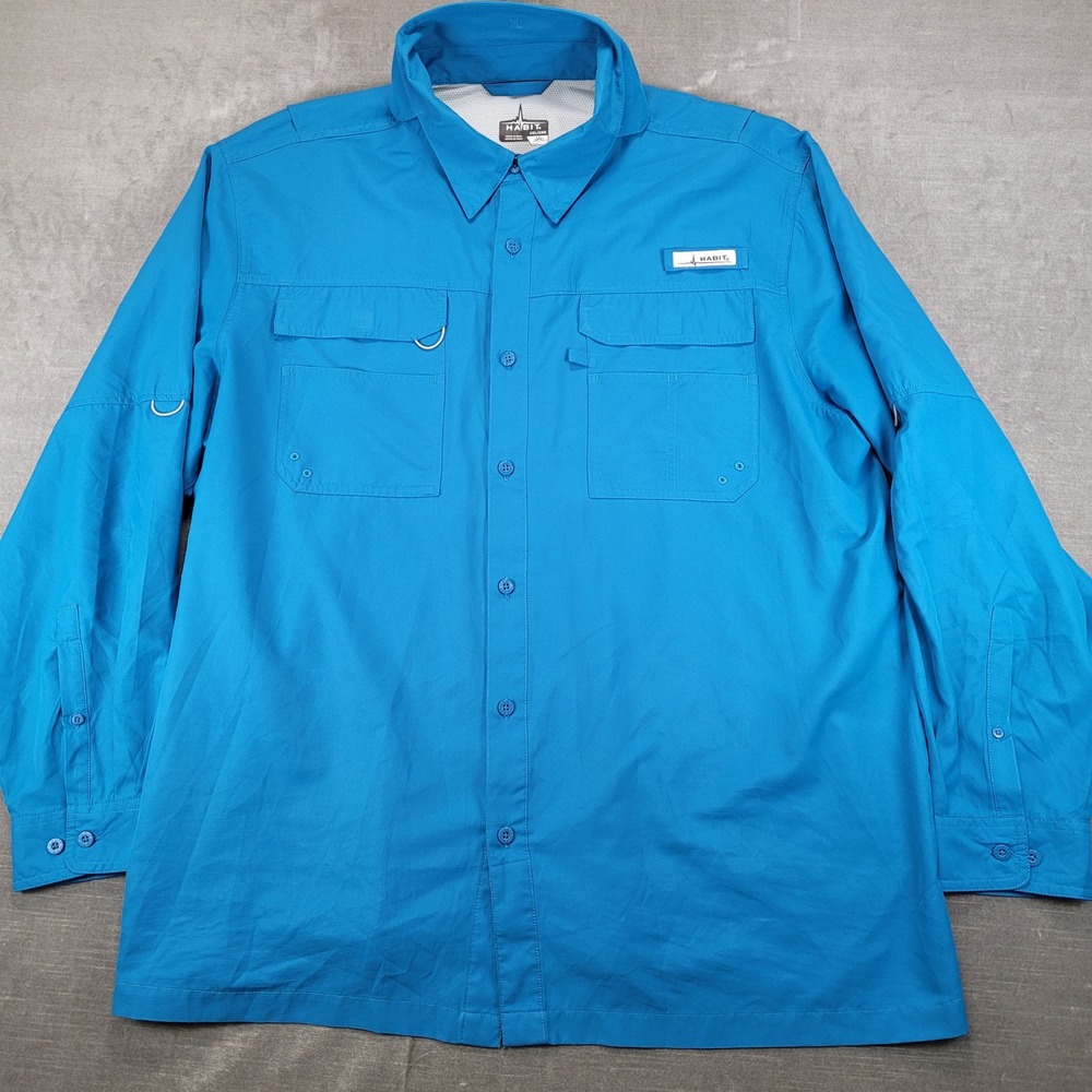 Habit‎ Mens 2XL Blue Long Sleeve Fishing Shirt UPF 40 Solar Factor Performance